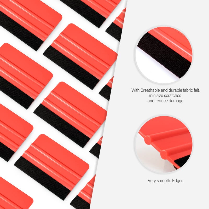 Gomake 20 Pack Vinyl Squeegee with 20PCS Felt Fabric for Tint Film Decal Application Tool Vinyl Wrap Installation Wallpaper Smooth Tool (Black and Red, 20) - Image 4